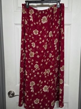 Wine & Tan Floral Maxi Skirt With A Flowy Silhouette Cottage Western Boho 90s L